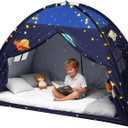 Twin Bed Tent Canopy, Space Indoor Blackout Privacy Toddler Bed Tent for Kids with Light, Portable Sleeping Floor Kids Playhouse (Blue, Twin Size) (Twin-76.4"L x 39"W x 49"H)
