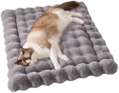 SOMAHE Cat Bed Mat, Soft Plush Faux Fur Kneading Pet Bed, Machine Washable Cat Sleeping Pad for Indoor Cats & Kittens, Non-Slip Fluffy Cat Rug for Couch Sofa Floor, 23x15 Inch Grey