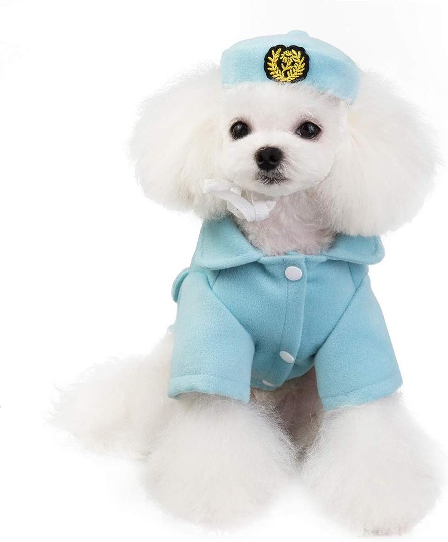 Tangpan Fashion Lapel Woollen Flight Attendant Coat Pet Dog Clothes Apparel (Blue,XL)