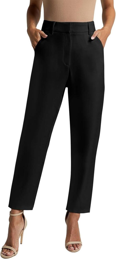 NIMIN Womens Work Dress Business Casual Pants High Waisted Office Trousers Straight Leg Ankle Slacks Pockets 2025 Summer Outfits Black Large