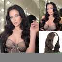 CINHOO Long Body Wave V Part Wig for Black Women 22inch V Shape Wigs Wear And Go Glueluss No Leave Out Wig Syntehtic Body Wave U Part Half Wigs for Black Women Drak Brown (4#)