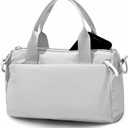 8 inch Mini Gym Bag for Women & Men, Cute Gym Tote Bag Small Duffle Bags Lightweight for Travel Yoga Dance Workout, White Gray