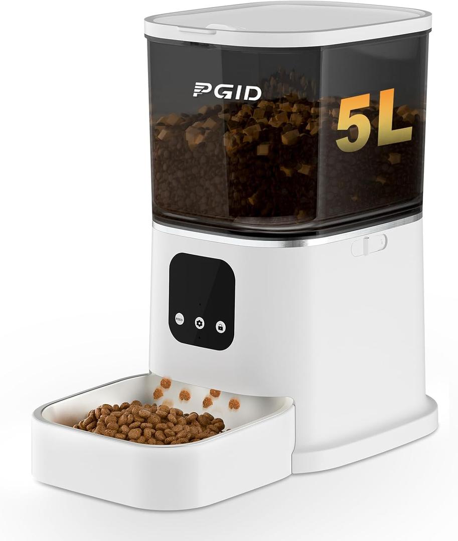Automatic Cat Feeder, 2.4G WiFi Automatic Dog Food DispenserAuto Dog Feeder with APP Control, 5L Timed Auto Cats Food Dispenser w 2-Way Audio for Multiple Pet