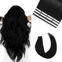 Vlasy Tape in Hair Extensions Human Hair 12 Inch 16pcs Invisible Tape in Extensions Remy Human Hair Straight Seamless Mini Tape ins Hair Extensions Real Human Hair (1# Black)