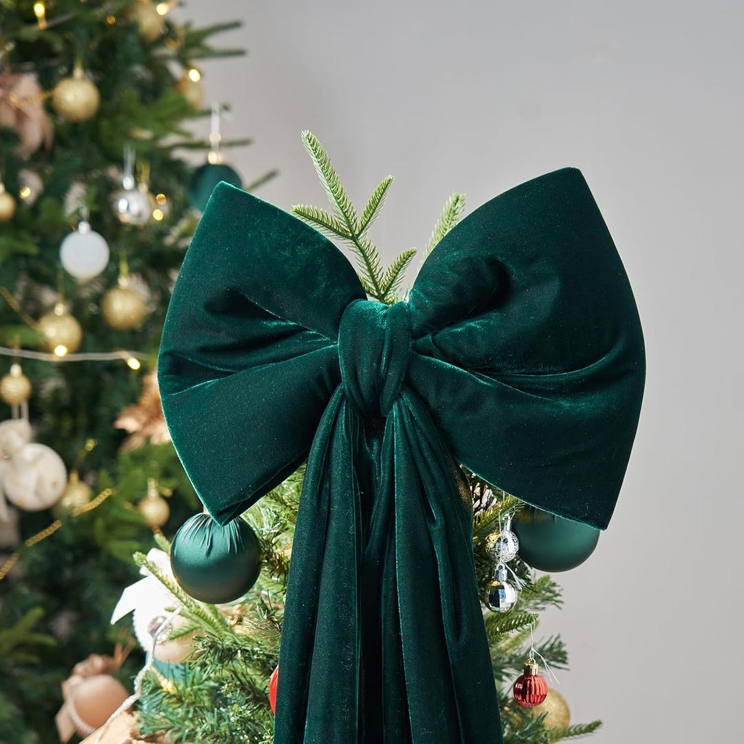 Christmas Decorations - Giant Green Xmas Bow - 70x16 Inch Oversized Red Velvet Christmas Tree Topper - Christmas Ribbon Gift Bow - Indoor/Outdoor Xmas Decor for Home Wreaths/Mantels/Front Door/Wedding