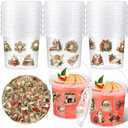 PerKoop 20 Pcs 32 oz Ice Cream Buckets with Lids and Handles Clear Cocktail Rum Buckets with Stickers Plastic Transparent Tub Reusable Food Storage Containers for Parties(Christmas Leaf)
