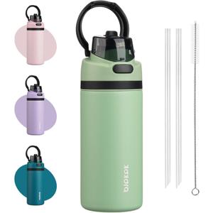 BJPKPK 17oz Insulated Water Bottle with 2-1 Straw Spout Lid, Stainless Steel Metal Water Bottles with Carry Handle, BPA Free, Leak-Proof, Fits in Car Cup Holder, Thermo for Sports,Macaron Green