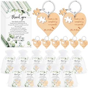 100 Sets Wedding Souvenir for Guests Includes Wood Heart Puzzle Keychain Cards and Gift Bags Rustic Wedding Favors for Guests