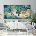 Large World Map Canvas Prints Wall Art for Living Room Office 30x60 Green World Map Picture Artwork Decor for Home Decoration (58L" x 29W")