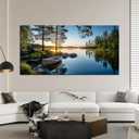 SSNEEKNDG Large Green Landscape Canvas Wall Art for Living Room Forest Lake Sunset Canvas Prints Nature Scenery Artwork for Bedroom Office Home Decor Ready to Hang 29x58 Inch