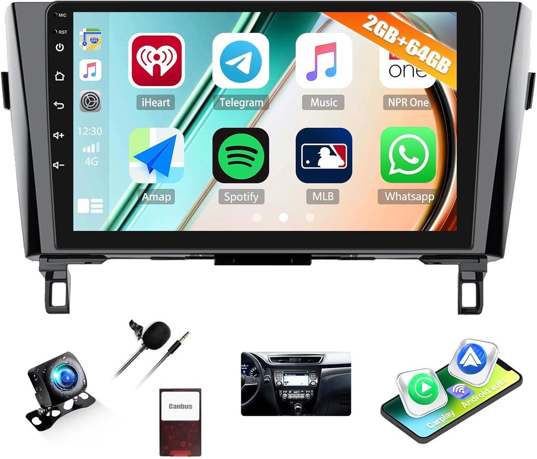 2G+64G Car Stereo for Nissan Rogue 2014-2020 with Wireless CarPlay Android Auto, Android 13 Head Unit, 10" Touch Screen Car Radio with GPS Navigation Bluetooth RDS FM WiFi Backup Camera (High-End)