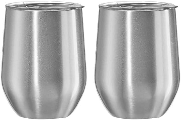 Oggi Cheers 'Celebrate Collection' Stainless Steel Insulated Wine Tumbler - Silver Sparkle, 12oz, with Clear Slider Lid (Pack of 2)
