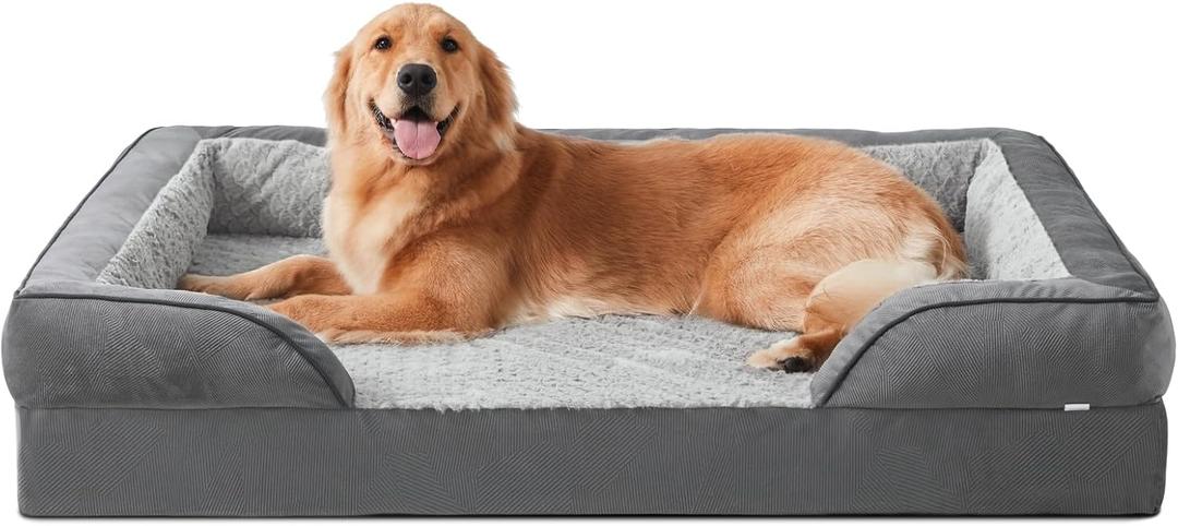 INVENHO Orthopedic Dog Beds Large Sized, XL Washable Dog Sofa with Egg-Crate Foam, Waterproof Lining and Non-Skid Bottom (XL (42"x 32"x 6.5"), Grey)