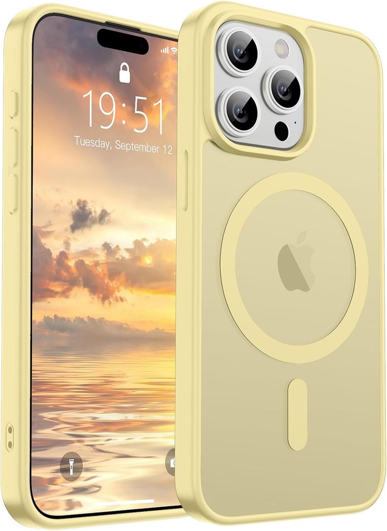 SUPFINE Magnetic for iPhone 15 Pro Max Case (Compatible with MagSafe) (Military Grade Drop Protection) Slim Translucent Matte Shockproof with Anti-Fingerprint Phone Case, Buttercream Yellow