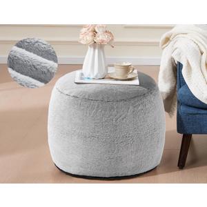 Boho Ottoman Living Room Furniture 20"x15" Large Round Ottomans Pouf Couch Foot Rest Grey Pouf Ottoman Foot Rest with Foam Chunk Filling Pouffe Ottomans Stuffed Foot Rest Poufs for Couch