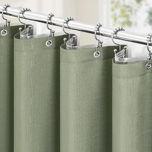 MitoVilla 3 in 1 Shower Curtain Set, Sage Green Modern Slub Textured Fabric Shower Curtain and Clear PEVA Liner Set with 12 Double Sided Steel Hooks, Waterproof Fabric Hotel Bathroom Curtain-72x72