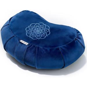 Hihealer Premium Crescent Meditation Cushion, Ergonomic Buckwheat Hull Floor Pillow for Adults, Comfortable Yoga Bolster for Meditation & Floor Sitting (Blue)