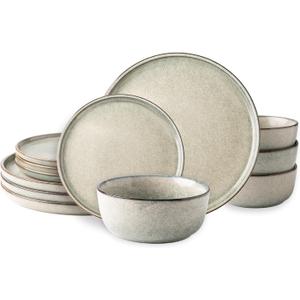 AmorArc Ceramic Dinnerware Sets for 4,Round Reactive Glaze Stoneware Plates and Bowls Set,Highly Scratch Resistant Dishware | Dishwasher & Microwave Safe Dishes Set,Service for 4 (12pc)