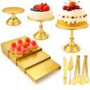 Lallisa 11 Pcs Gold Cake Stand Set Cake Stand Set for Dessert Table 3 Size Metal Round Cakes Pedestal Stands with 4 Size Cupcake Risers Stands Clamp, Cakes Knife and Server for Party Birthday Wedding