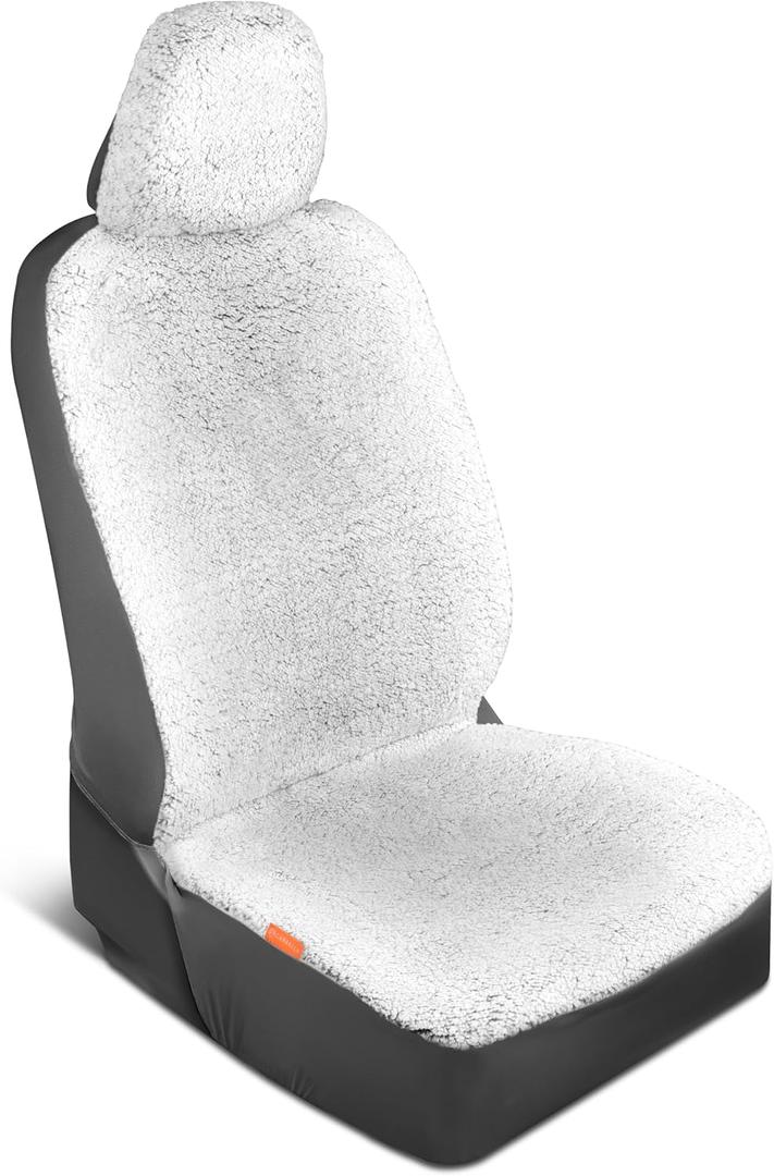 Carbella Plush Sherpa Fleece Car Seat Cover, 1 Piece Gray Seat Cover for Cars with Soft Cushioned Touch, Cute Automotive Interior Protector for Trucks Van SUV, Car Accessories for Women
