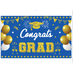 Graduation Party Decorations 2023, Blue Gold Graduation Decorations Class of 2023, Large Size Congrats GRAD Graduation Decor Backdrop Banner for College High School Prom Graduation Party Supplies 70inc