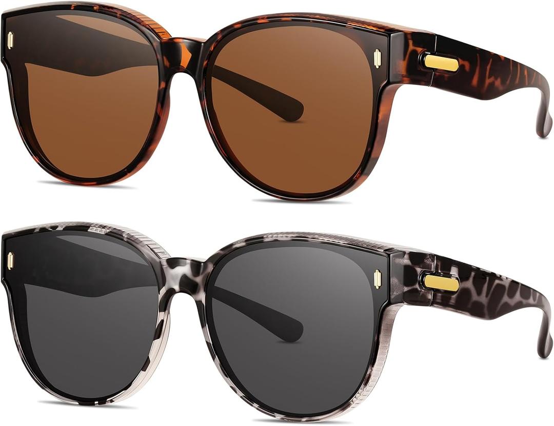 Polarized Fit Over Glasses Sunglasses for Women Stylish Oversized Cover Round UV400 Cat Eye Shades for go out Driving