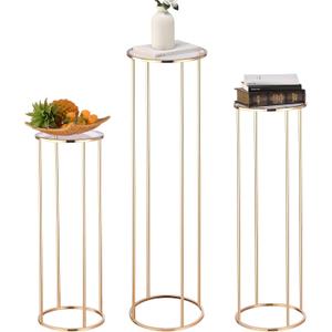 ANABIUP 3pcs Gold Metal Cylinder Pedestal Stand, Round Display for Wedding & Party Decor, Cake Plant Vase Stand, Birthday Backdrop Column