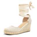 mysoft Women's Espadrille Platform Wedge Sandals Closed Toe Ankle Strap Lace up Summer Shoes Size 8