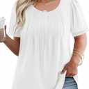 VISLILY Womens-Plus-Size-Summer-Tops Trendy Puff Short Sleeve T Shirts Cute Flowy Pleated Blouses Casual Crewneck Tunics Tee 2XL White
