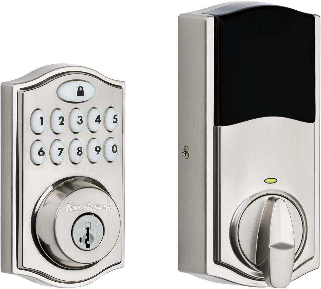 Kwikset 914 Traditional Keypad SmartCode Electronic Deadbolt Smart Lock featuring SmartKey Security and ZigBee 3.0 Technology in Satin Nickel