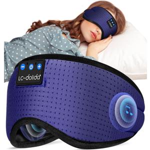 LC-dolida Sleep Headphones, Sleep Mask Bluetooth Wireless Music Eye Mask, Sleeping Headphones for Side Sleepers Sleep Mask with Bluetooth Headphones Ultra-Thin Stereo Speakers Perfect for Sleeping