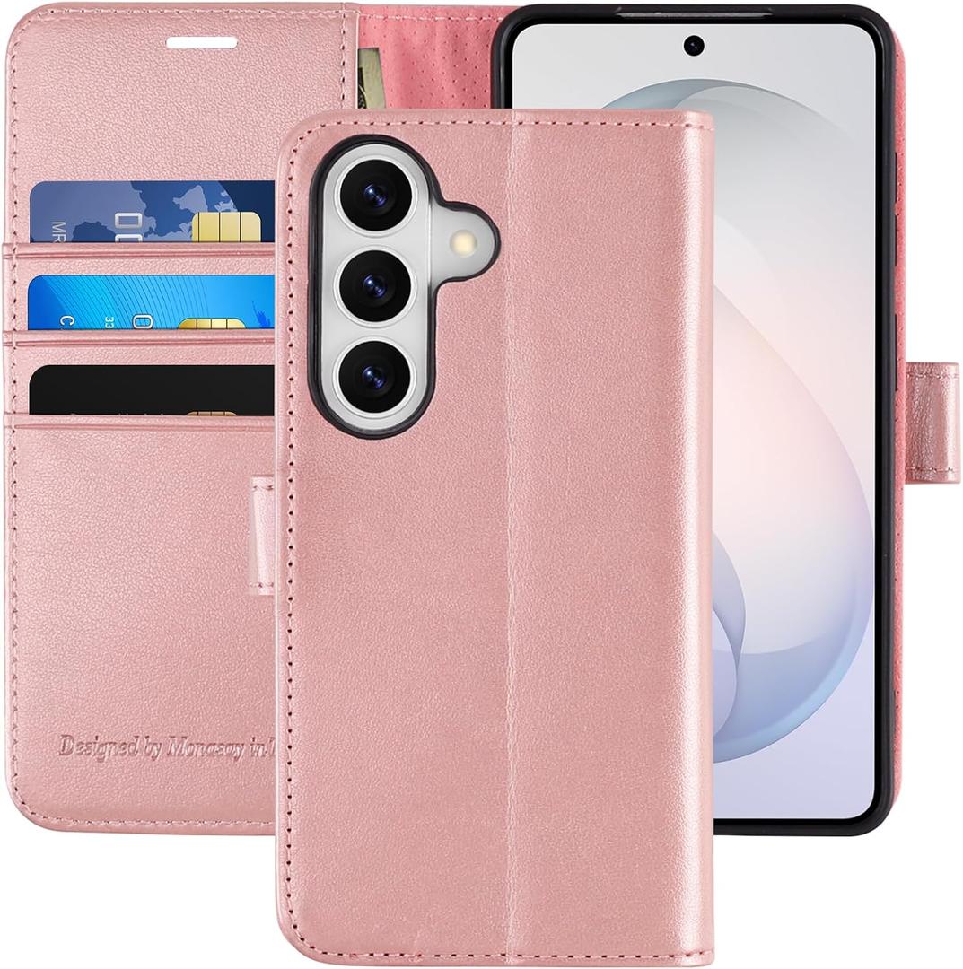 MONASAY Wallet Case for Samsung Galaxy S26 6.3 inch Slim flip Cover with Secure Card Slots, Kickstand, RFID Blocking. Shockproof PU Leather Folio with Strong Magnetic Closure,Rosegold