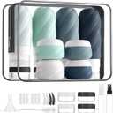 LitBear 23 Pack TSA Approved Travel Bottles for Toiletries, Leak Proof Refillable Travel Size Containers Kit with Silicone Squeezable Bottles Jars for Shampoo Lotion Conditioner, in Clear Bag, Gray