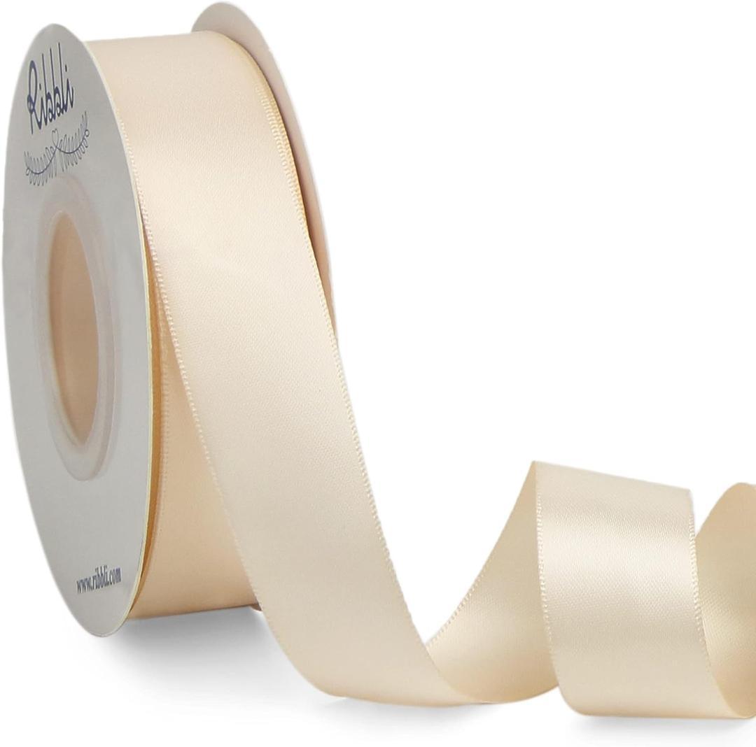 Ribbli Cream Double Faced Satin Ribbon,1 x Continuous 25 Yards,Use for Bows Bouquet,Gift Wrapping,Baby Shower,Floral Arrangement