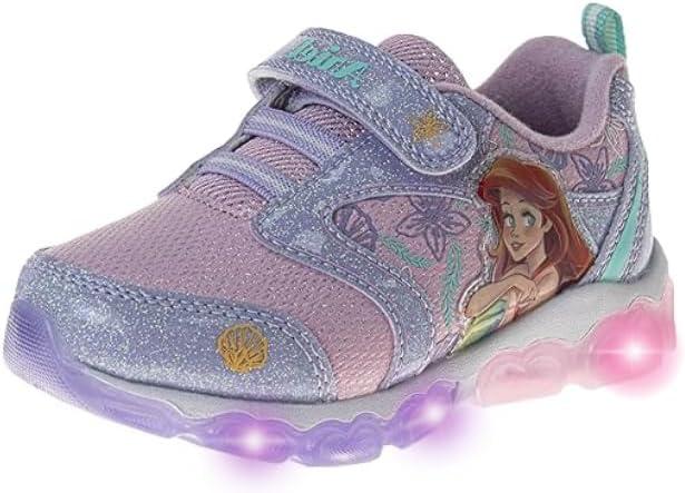 Disney Princess Shoes LED Light Up Sneakers for Kids Girls - Ariel Athletic Lightweight Breathable Shoe Sneaker - Pink Purple (Size 9 Toddler)