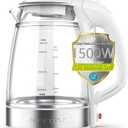 Glass & Stainless Steel Cordless Electric kettle for boiling water, Hot water boiler Electric Tea Kettle automatic shut off Boil-Dry Protection, PC Outer + Glass Inner, 1500W, 1.7L, WH