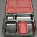 BABHAMNESS Stainless Steel Kids Bento Lunch Box, 4-Compartments with Silicone Container, Dishwasher-Safe, Child-Friendly Design for School and Travel,BPA-Free(Pink)