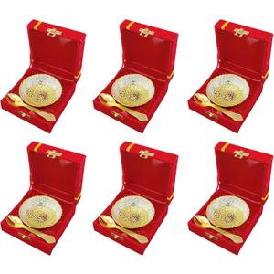 NOBILITY Bowl Spoon Set Gold and Silver Plated with Velvet Box Dry Fruit Dessert Serving Sets Friends Family Home Decorative Corporate Diwali Gifts Wedding Return Gift Items 6 Sets