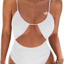 Blooming Jelly Womens One Piece Swimsuit Tummy Control Bathing Suit Sexy Flattering Cheeky High Cut Out Cute Ladies Swimwear, Large, White