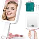 Mocado Travel Makeup Mirror with Lights,20X/1X Magnifying Mirror with Light, Double Sided Travel Mirror with 3 Color Light,Dimmable Touch,Lighted Makeup Mirror for Tabletop,Handheld,Hanging(Rose Gold)