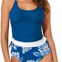 Aleumdr Womens Tankini Swimsuits Athletic Two Piece Tummy Control Bathing Suits Modest Tank Tops with Print Bottoms, S