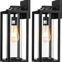 16 inch Dusk to Dawn Outdoor Wall Light - 2 Pack Exterior Waterproof Outside Lighting, Modern Porch Sconces, Wall Mounted Fixtures, Industrial Anti-Rust Matte Black Lantern for Front Door