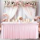 Wish Care 2 Pack Pink Spandex Table Clothes for 8 Foot Rectangle Tables, 8FT Wrinkle Free Fitted Tablecloths Ruffles Design Table Cover for Party, Banquet, Wedding and Events