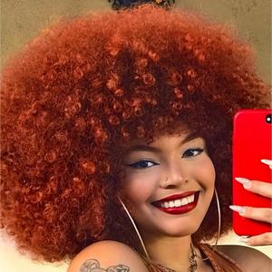 Afro Wig 14Inch Afro Wigs for Black Women 70s Afro Kinky Curly Wig Bouncy Huge Fluffy Puff Wigs Synthetic Hair for Cosplay Daily and Party (ginger)