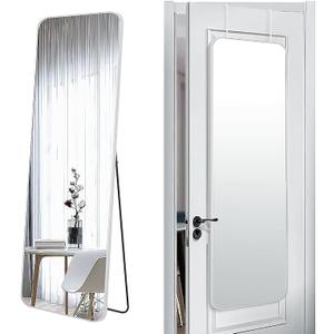 SCWF-GZ 57x20 Door Hanging Full Length Mirror, Floor Stand (Height 5.7ft just Body in1.3ft) Wall Mounted Metal Frame Rectangle Dressing Mirrors for Bedroom Room 57 inch Silver