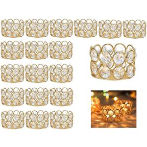 Pack of 20 Gold Crystal Tea Lamp Candlesticks Bowl Tealight Candle Holders Decoration Jewelry Votive Candles Table Centerpieces, Diwali Decorations for Home(20pcs, Gold)