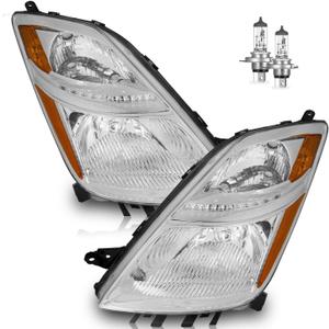 Headlights for 2006-2009 Prius Base Halogen Headlamp Replacement, High/Low Beam Bulbs included, Driver & Passenger Side