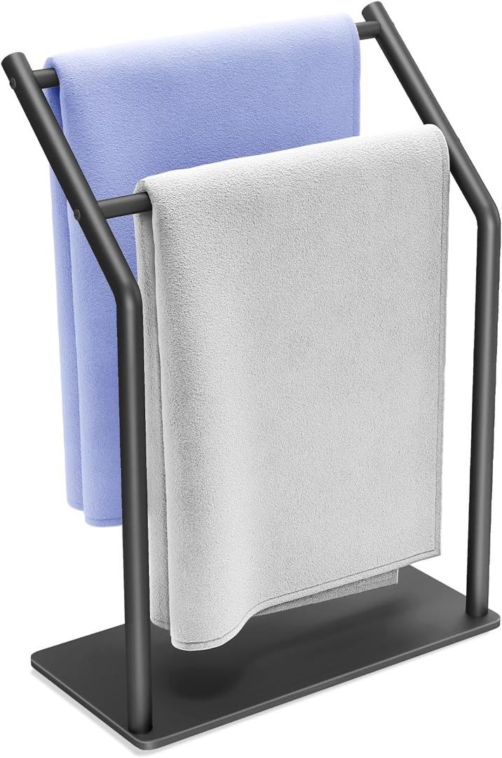 Hand Towel Holder Stand for Bathroom -Heavy Duty 304 Stainless Steel Ideal Countertop Hand Towel Rack with Silicone Pad, Black