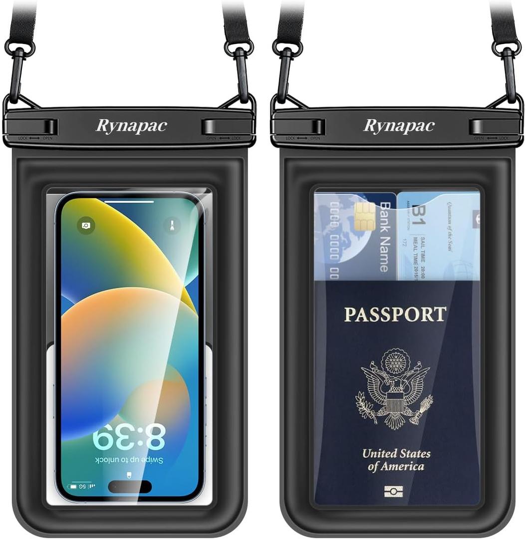 [Up to 8.5"] Floating Waterproof Phone Pouch 2 Pack - Floatable Waterproof Phone Case with Lanyard for iPhone 17 16 15 Pro Max, Galaxy S25 S24 Ultra, IPX8 Cellphone Dry Bags, Beach Vacation Essentials (Black + Black)