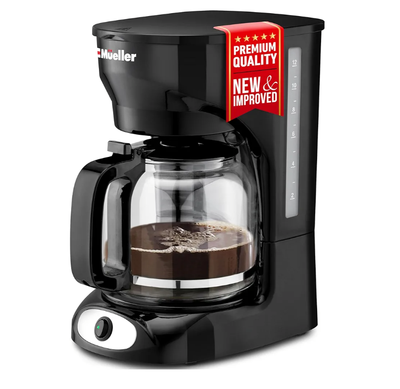 Mueller 12-Cup Drip Coffee Maker - Borosilicate Carafe, Auto-Off, Reusable Filter, Anti-Drip, Keep-Warm Function, Clear Water Level Window Coffee Machine, Kitchen Essentials & Accessories